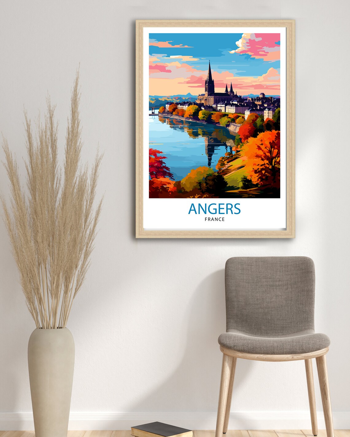 Angers France Riverside Cathedral Autumn Cityscape Travel Poster - Image 3