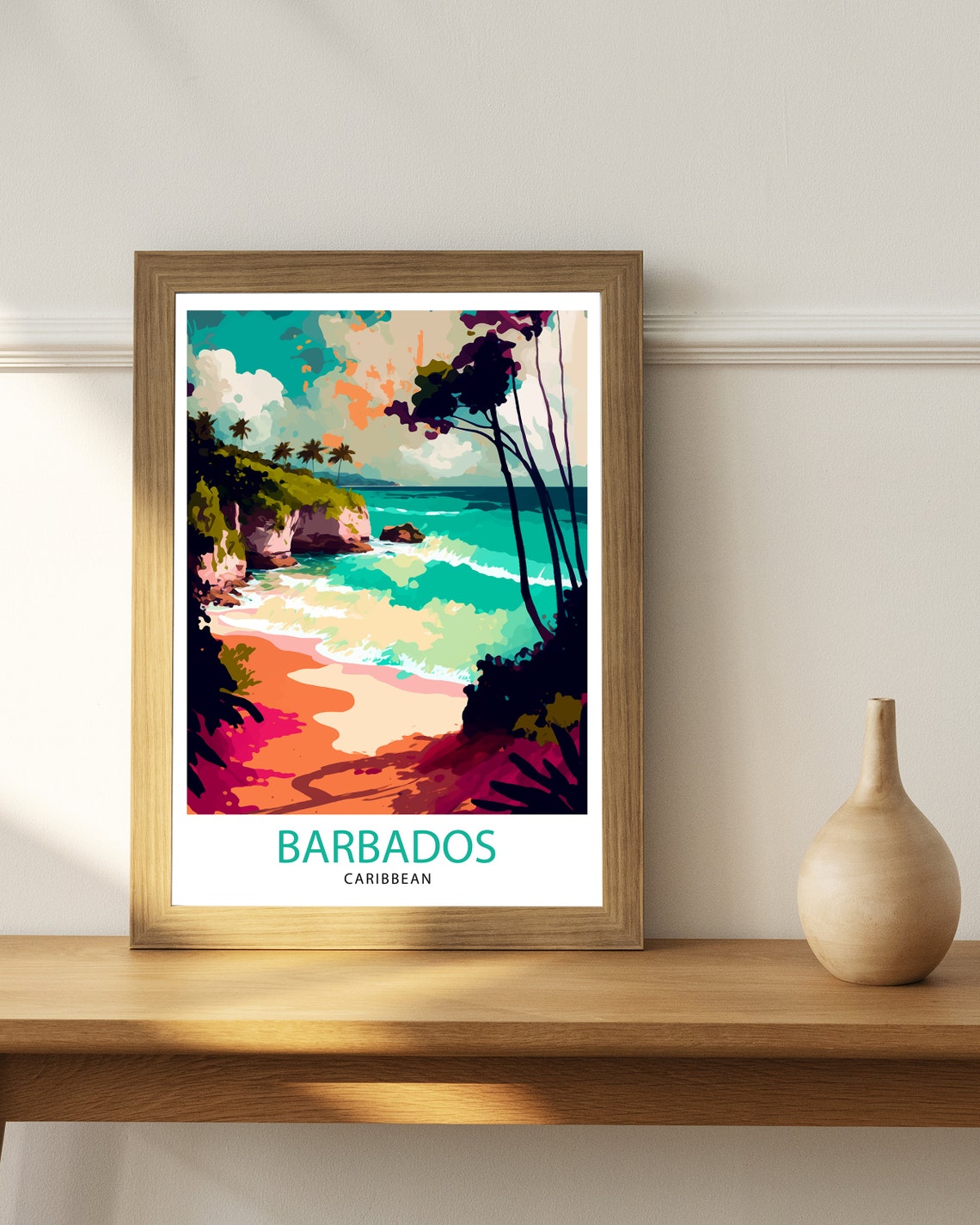 Barbados Caribbean Tropical Beach Palm Cove Sunset Glow Poster - Image 3