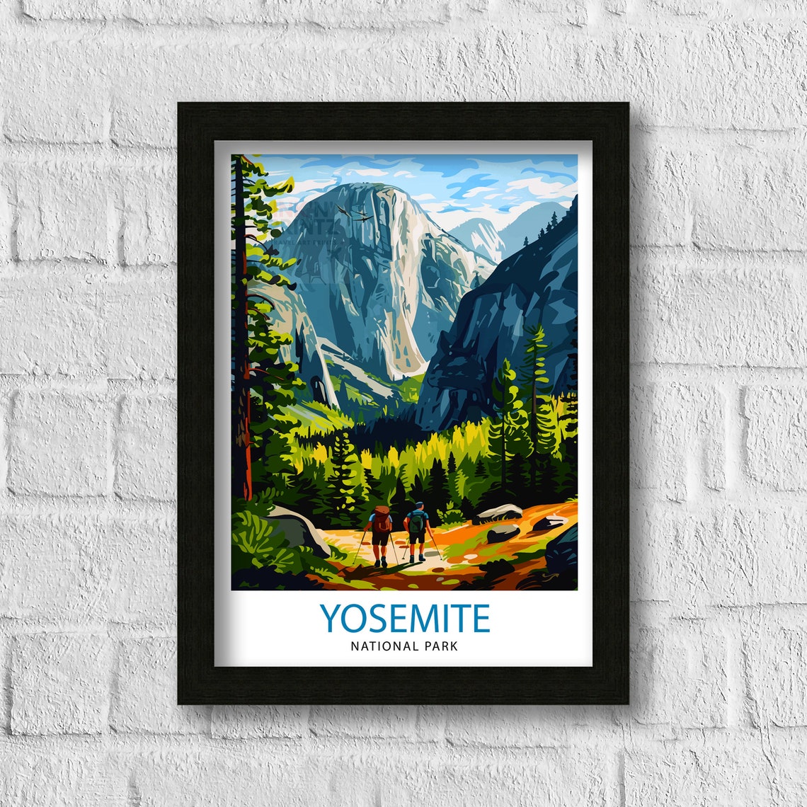 Yosemite National Park Half Dome Granite Hikers Forest Trail Poster - Image 3