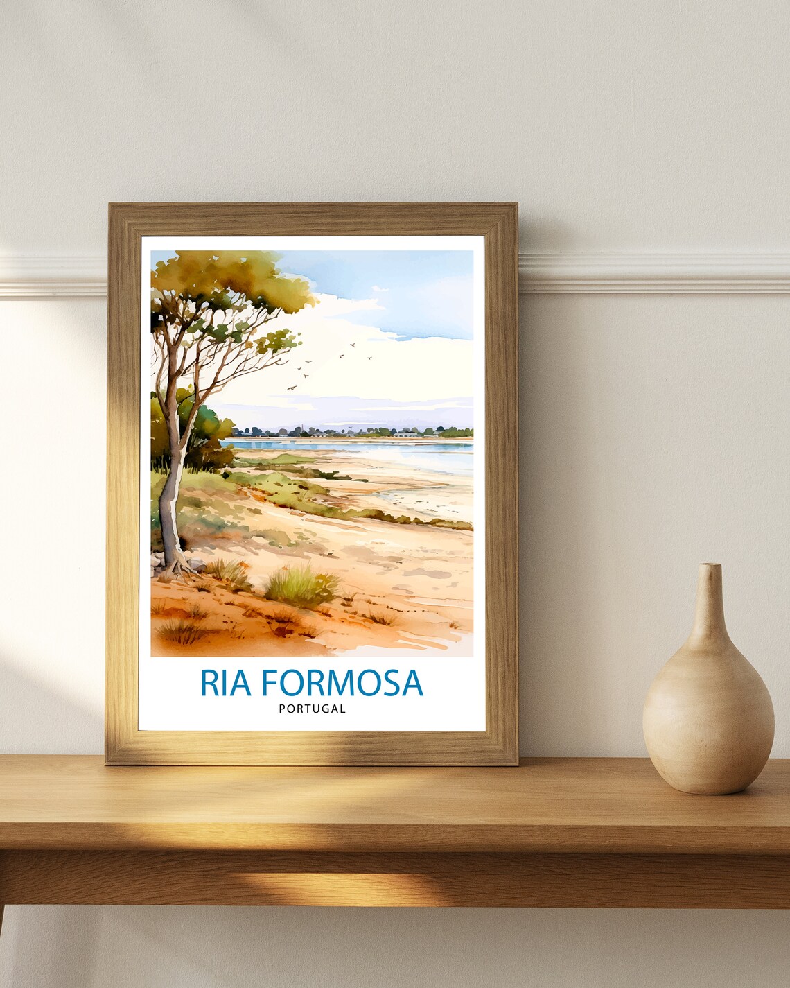 Ria Formosa Portugal Lagoon Watercolor Nature Scene Travel Poster - Image 3