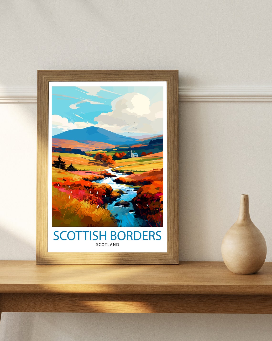 Scottish Borders Scotland Rolling Hills Stream Autumn Travel Poster - Image 2