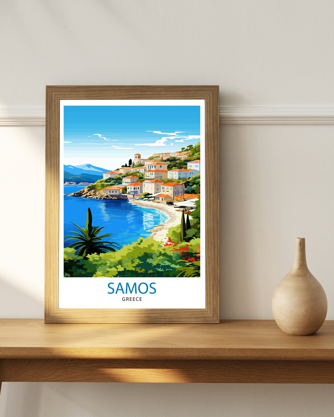 Samos Greece Aegean Island Hillside Town Bay Vintage Travel Poster - Image 2