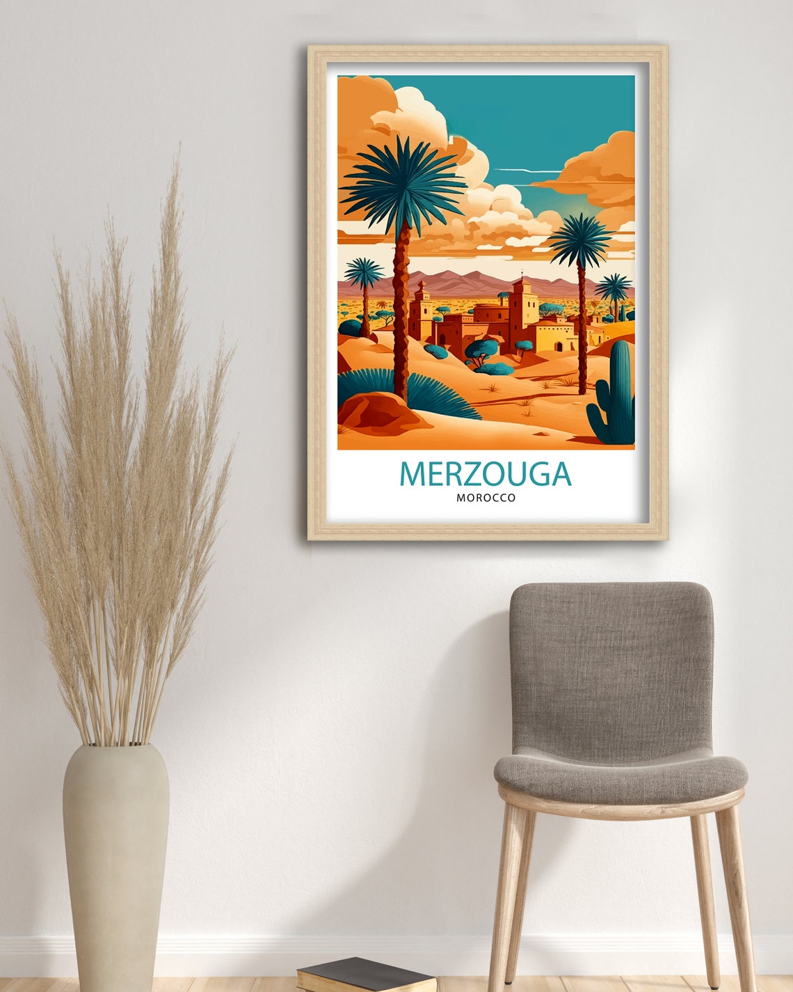 Merzouga Morocco Golden Desert Oasis Palms Village Dunes Poster - Image 3