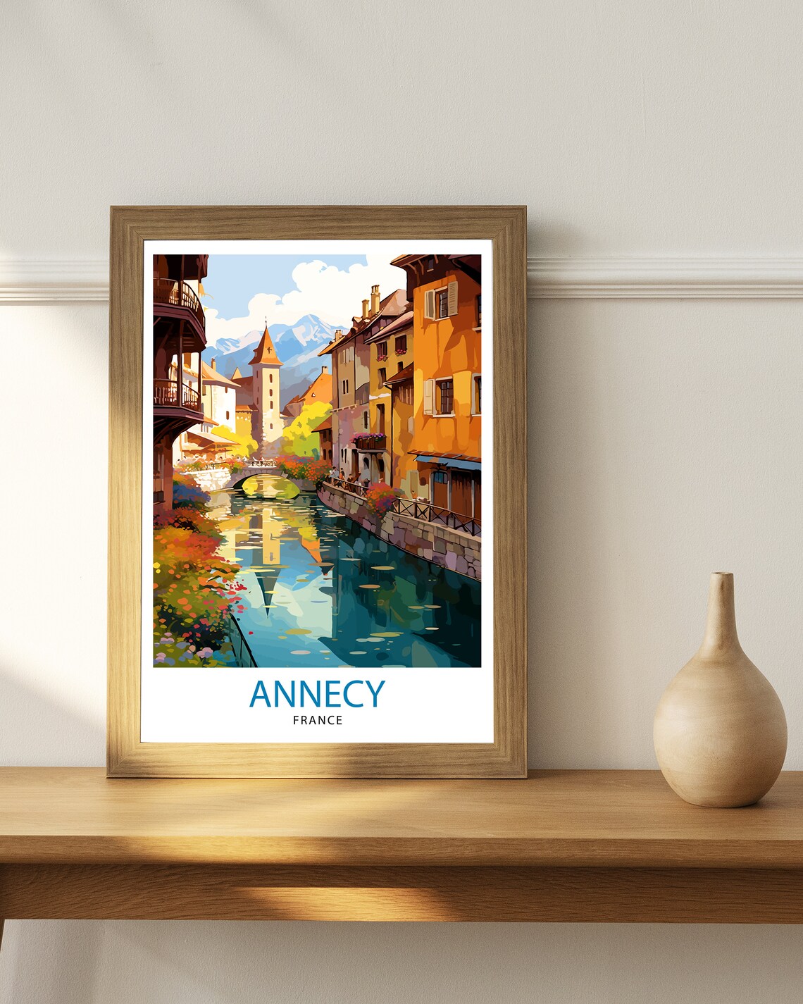Annecy France Canal Old Town Mountain Backdrop Vintage Travel Poster - Image 2