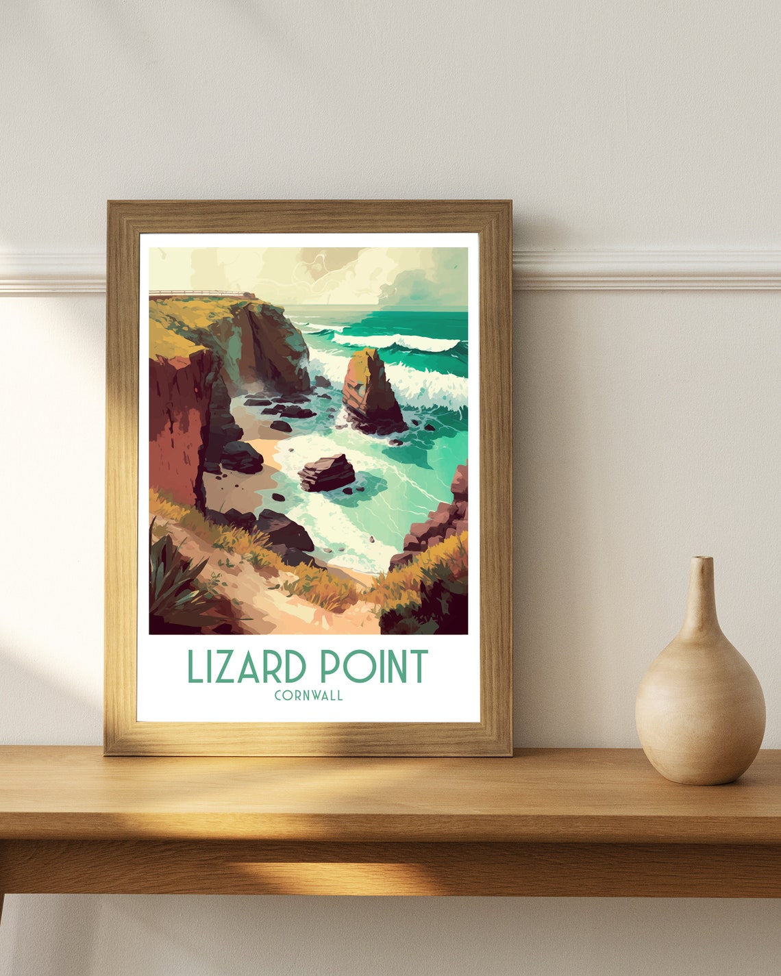 Lizard Point Cornwall Sea Cliffs Retro Travel Illustration Poster - Image 2