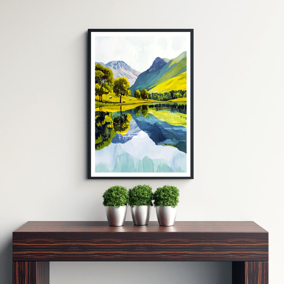 Buttermere Lake District Mirror Lake Trees Fells Reflection Art Poster - Image 3