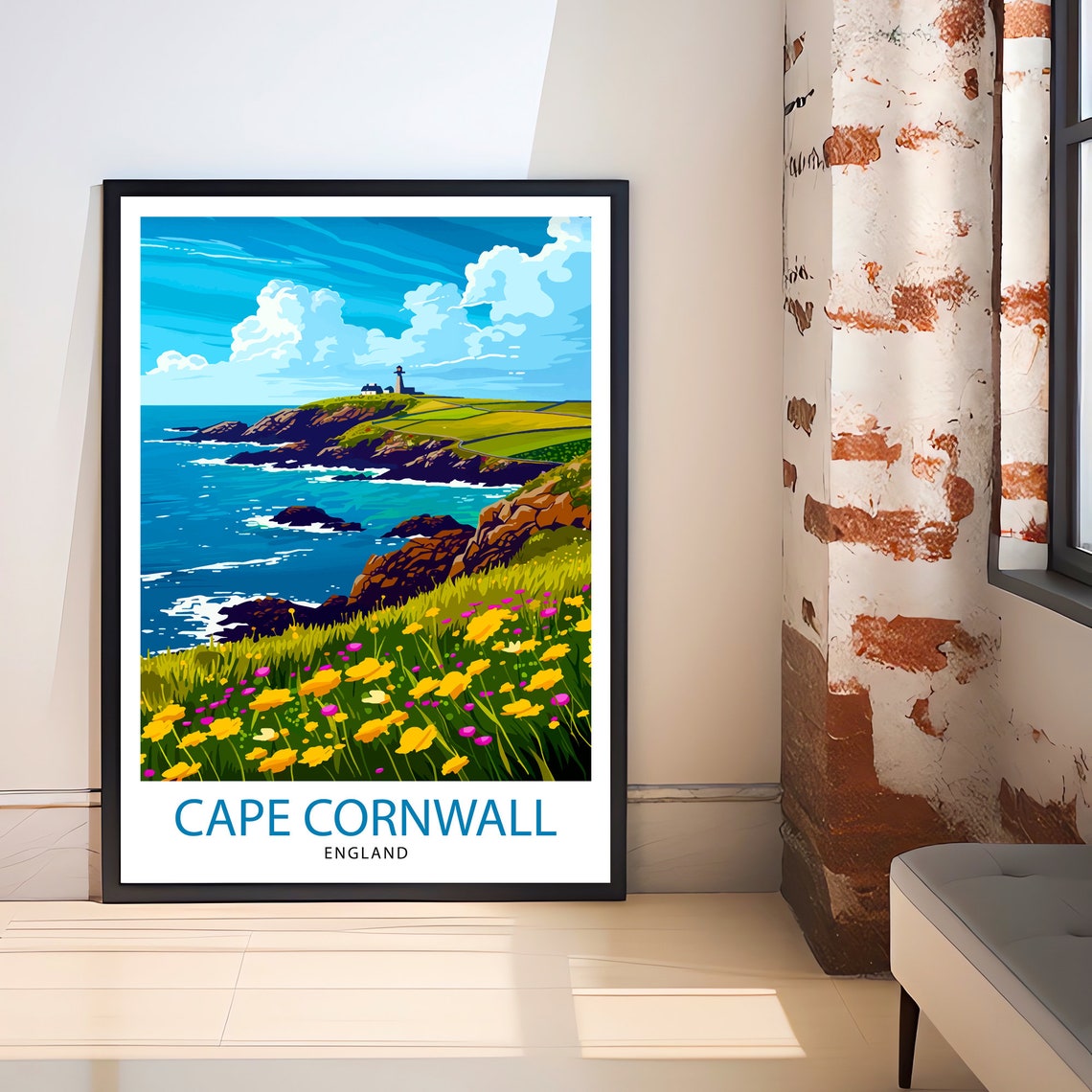 Cape Cornwall England Wildflower Headland Coastal Cliff Art Poster - Image 2