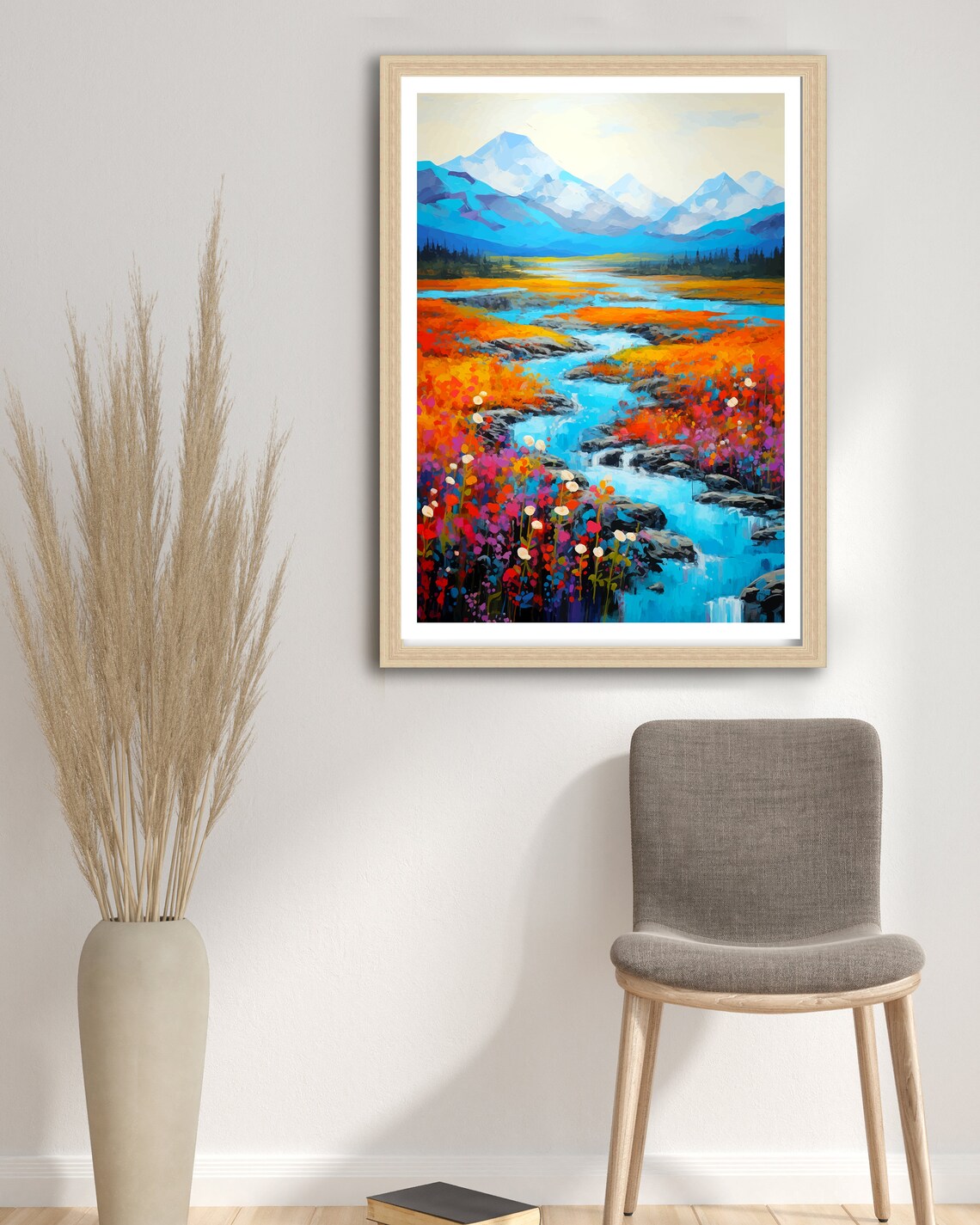 Denali Alaska Wildflower Stream Snow Capped Peaks Mountain Travel Poster - Image 2