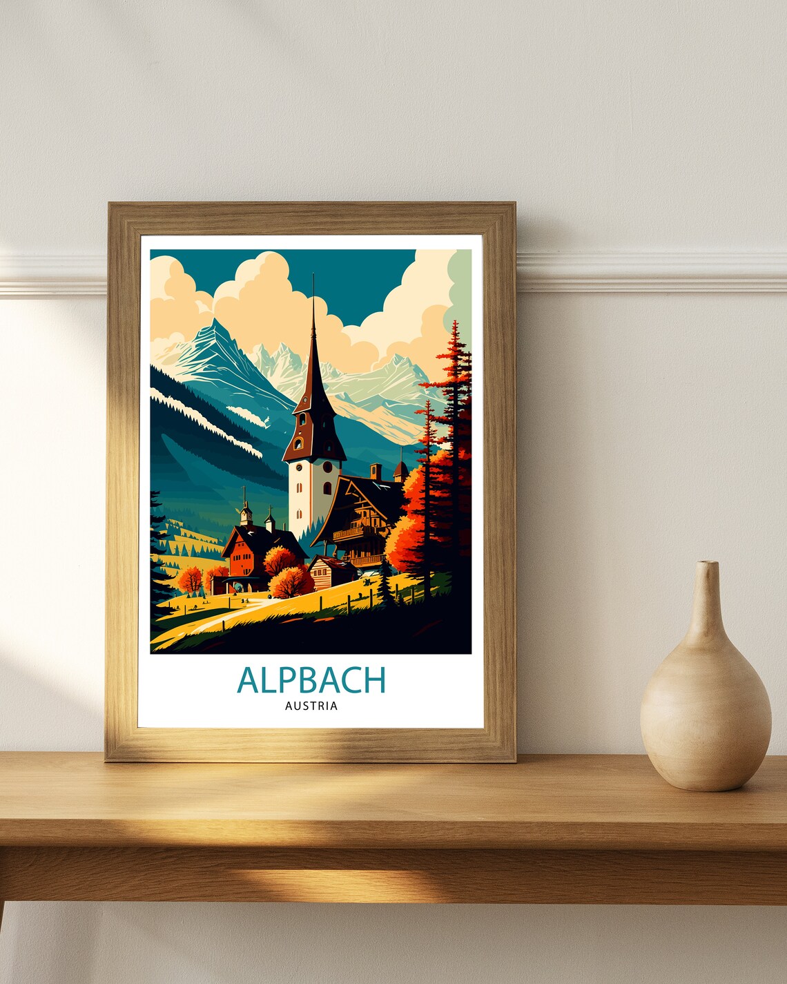Alpbach Austria Alpine Church Spire Village Vintage Travel Poster - Image 3
