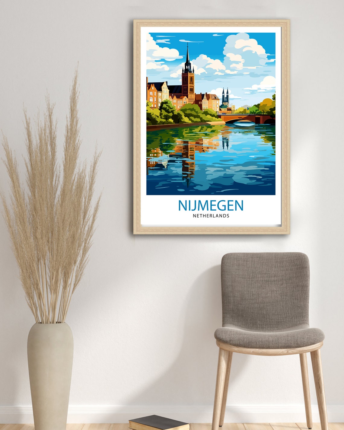 Nijmegen Netherlands River Bridge Churches Scene Travel Poster - Image 2
