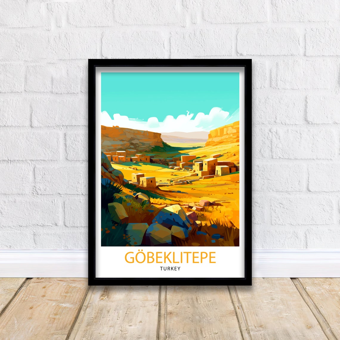 Gobeklitepe Turkey Golden Plain Ancient Stones Vintage Travel Poster - Image 2