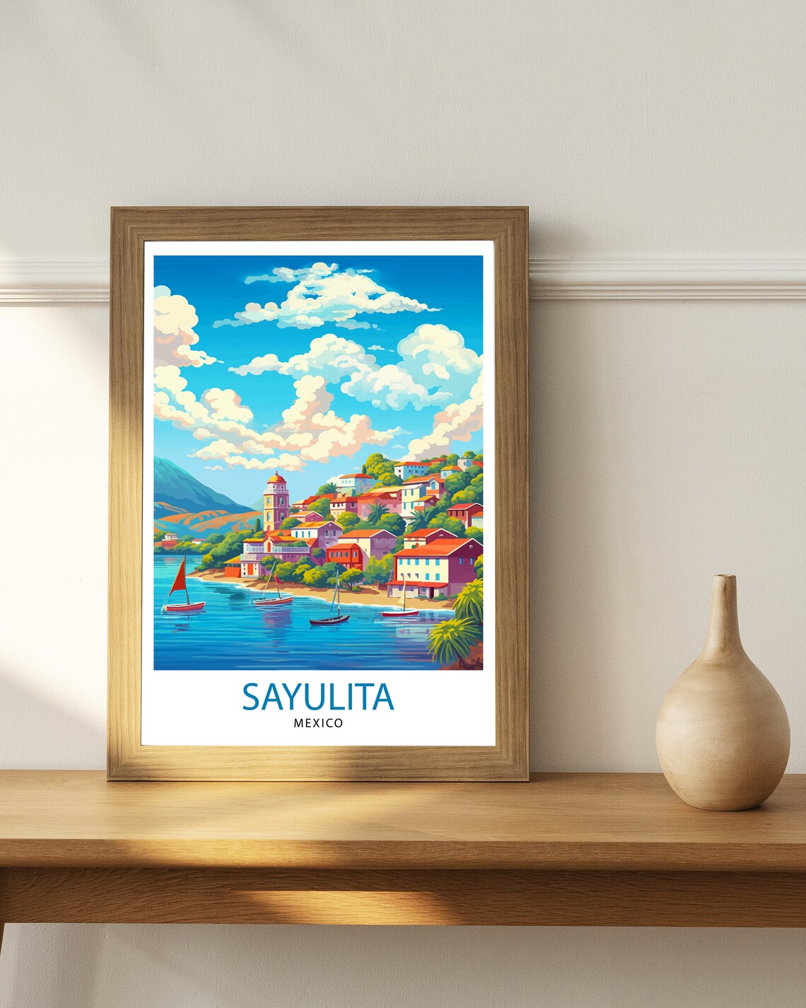Sayulita Mexico Colorful Surf Town Sailboat Bay Travel Poster - Image 3