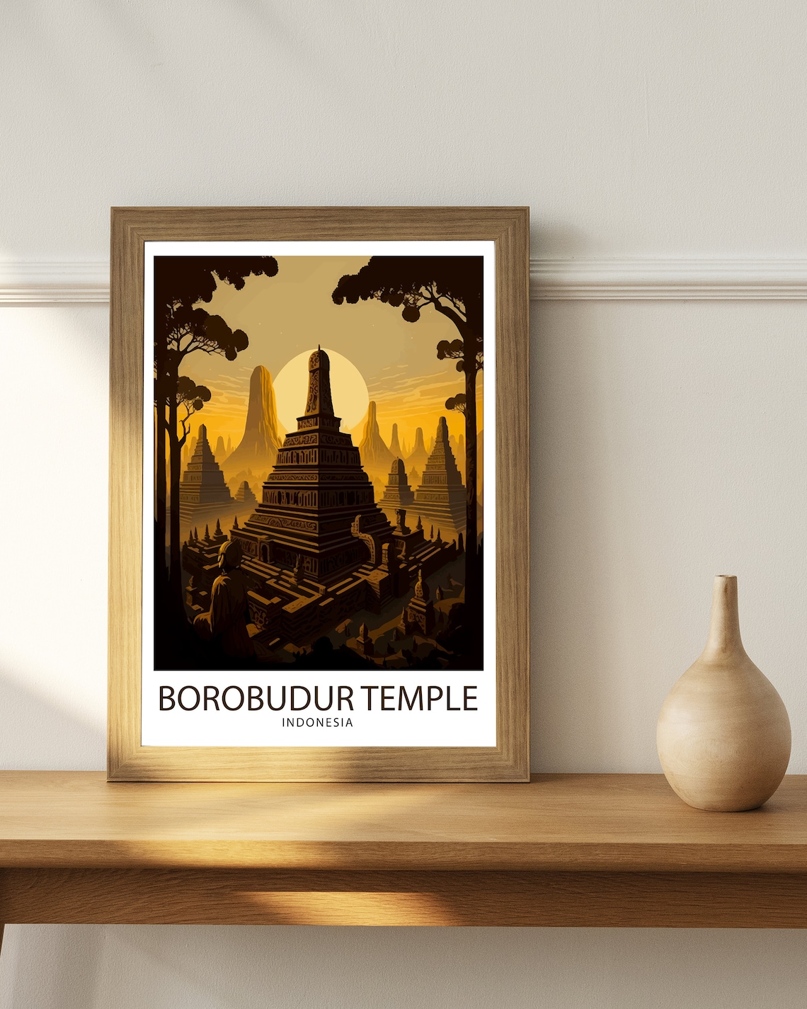 Borobudur Temple Indonesia Golden Sunset Stupas Travel Poster - Image 3