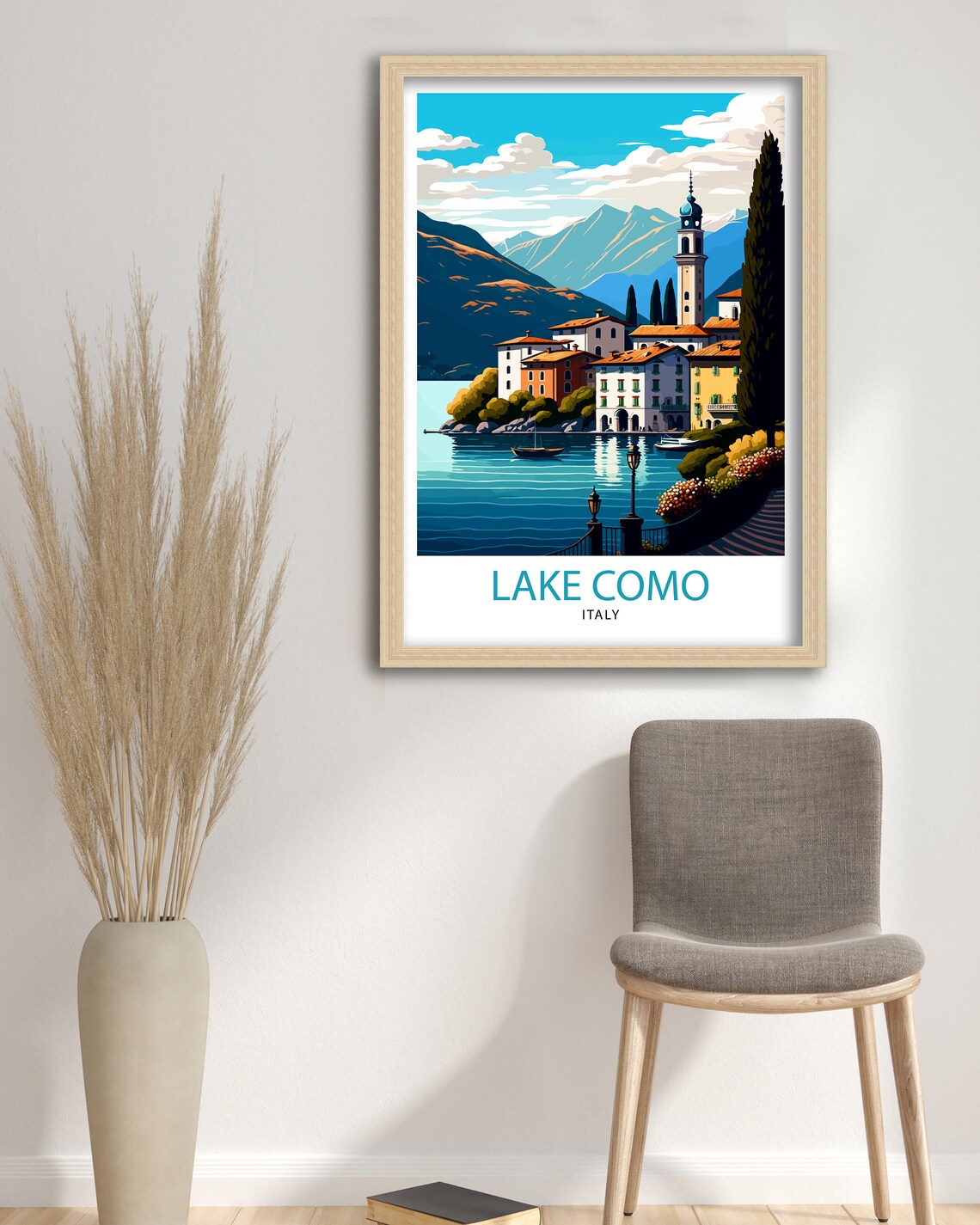 Lake Como Italy Colorful Lakeside Village Bell Tower Travel Poster - Image 3