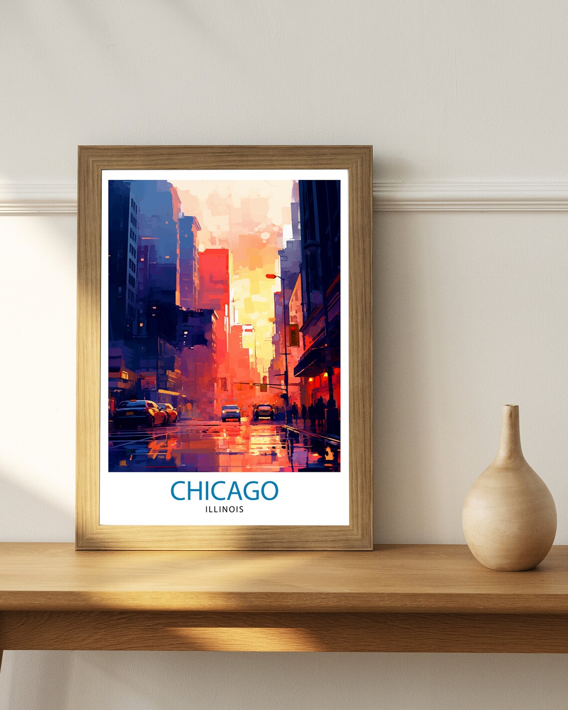 Chicago Illinois Downtown Rainy Night City Street Travel Poster - Image 3