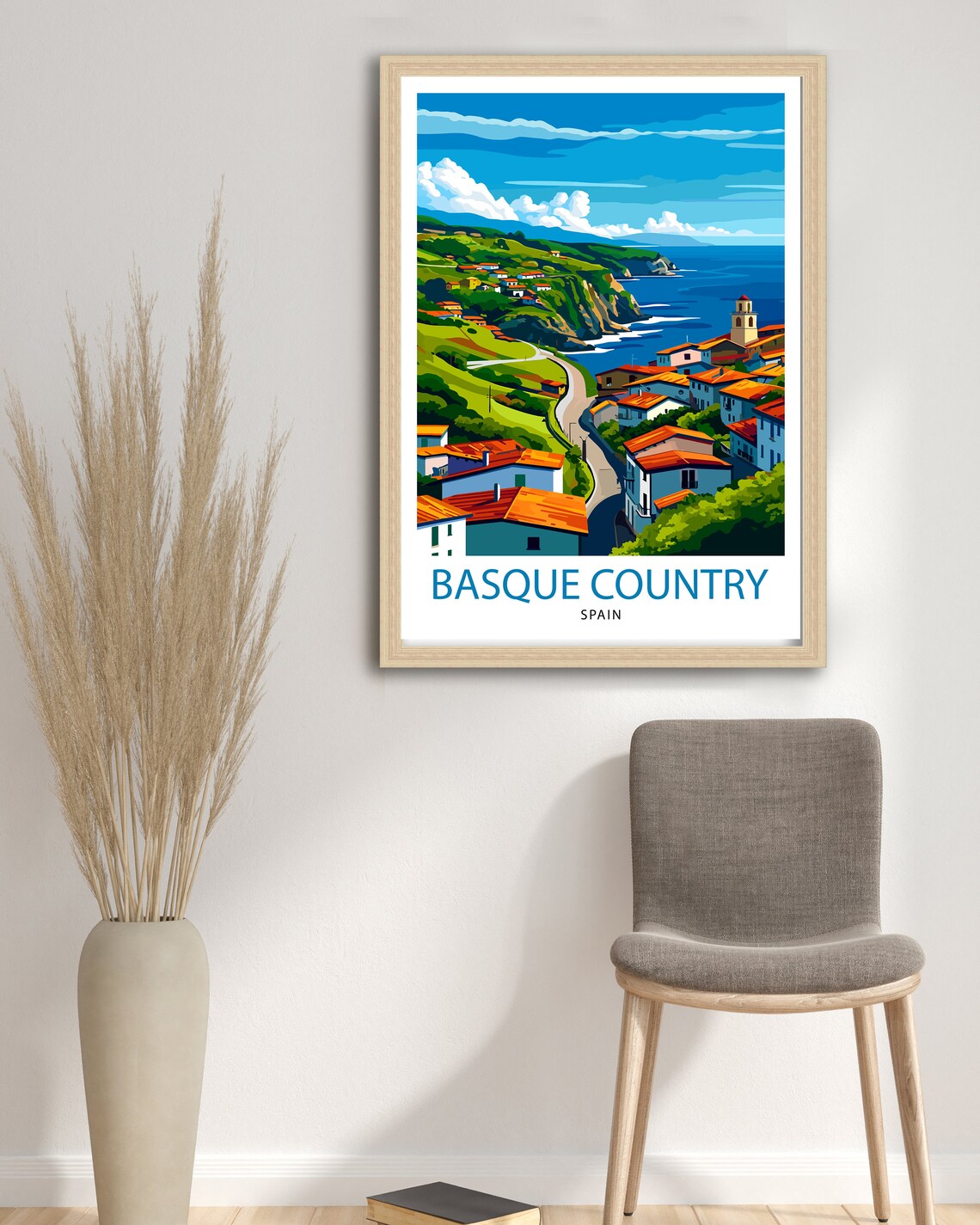Basque Country Spain Coastal Village Hills Vintage Travel Poster - Image 2