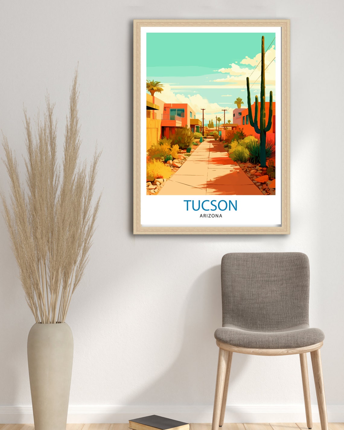 Tucson Arizona Desert Street with Saguaro Cactus Travel Poster - Image 3