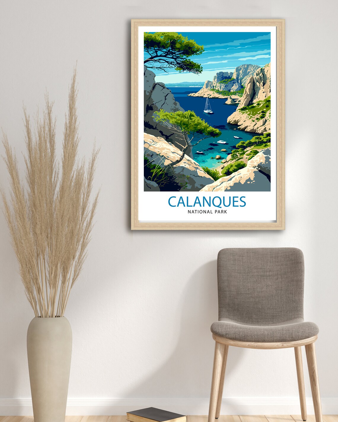 French Calanques National Park Rocky Inlet Sailboats Travel Poster - Image 2