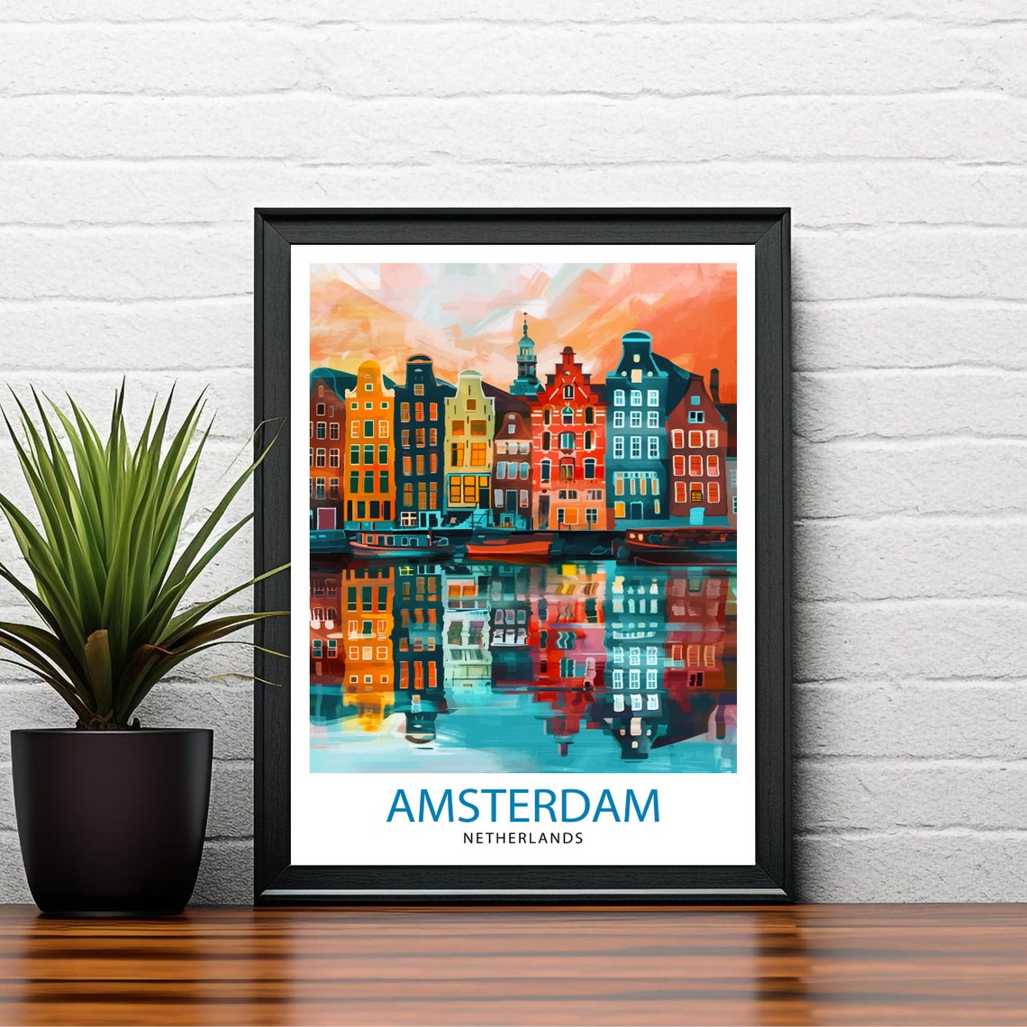 Amsterdam Netherlands Canal Houses Sunset Reflection Art Print - Image 2