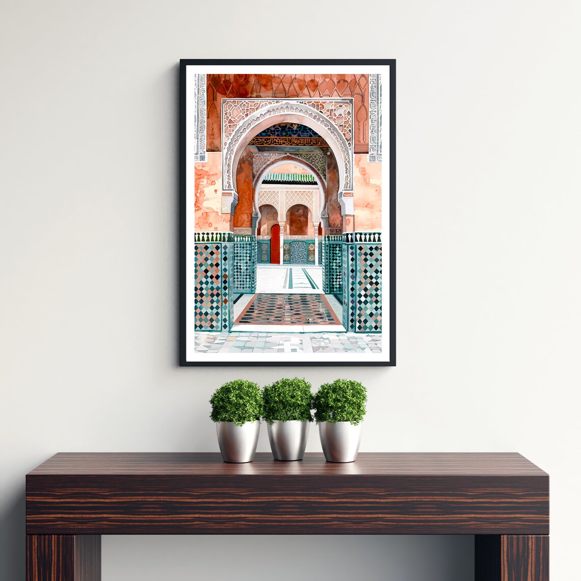 Marrakesh Morocco Ornate Grand Archway Tiled Courtyard Art Poster - Image 3