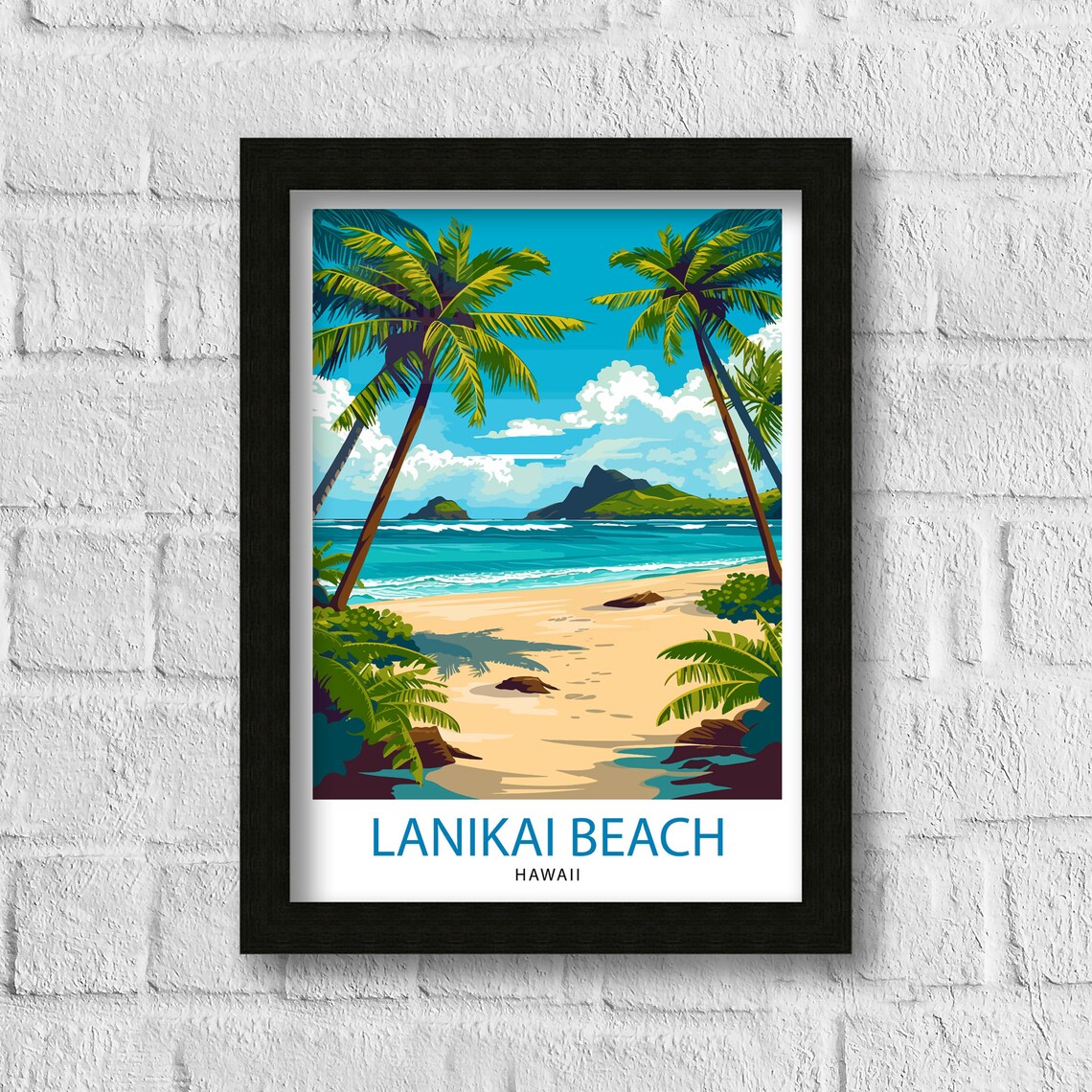 Lanikai Beach Hawaii Palm Framed White Sand Tropical Travel Poster - Image 3