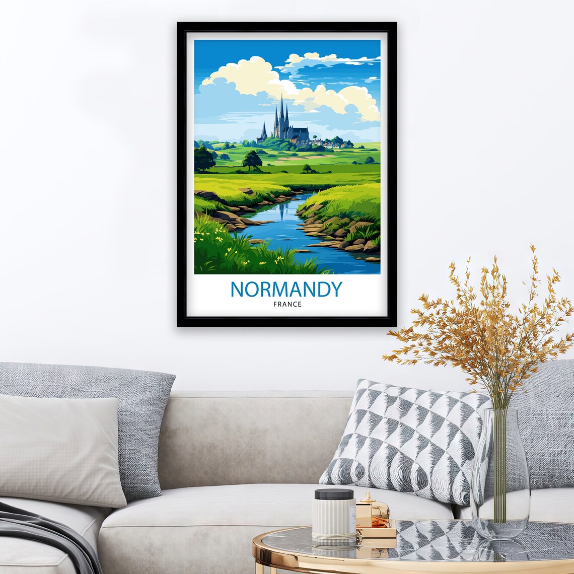 Normandy France Countryside Abbey River Meadow Vintage Travel Poster - Image 2