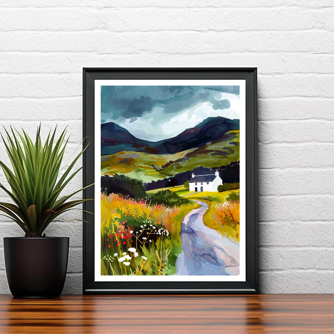 Moel Siabod Snowdonia Stormy Mountain Cottage Landscape Poster - Image 2