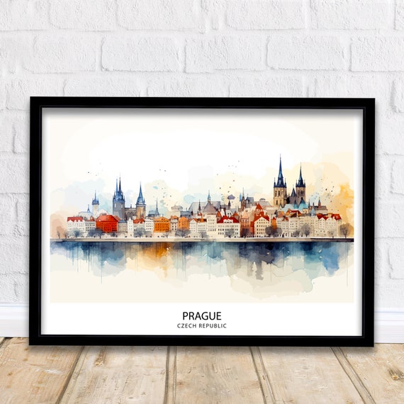 Prague Skyline Czech Republic Print Historic Cityscape Art Charles Bridge Poster Bohemian Capital Wall Decor Gothic Architecture