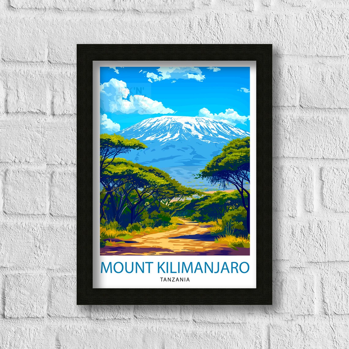 Mount Kilimanjaro Tanzania Snowy Peak Acacia Safari Travel Poster - Image 3