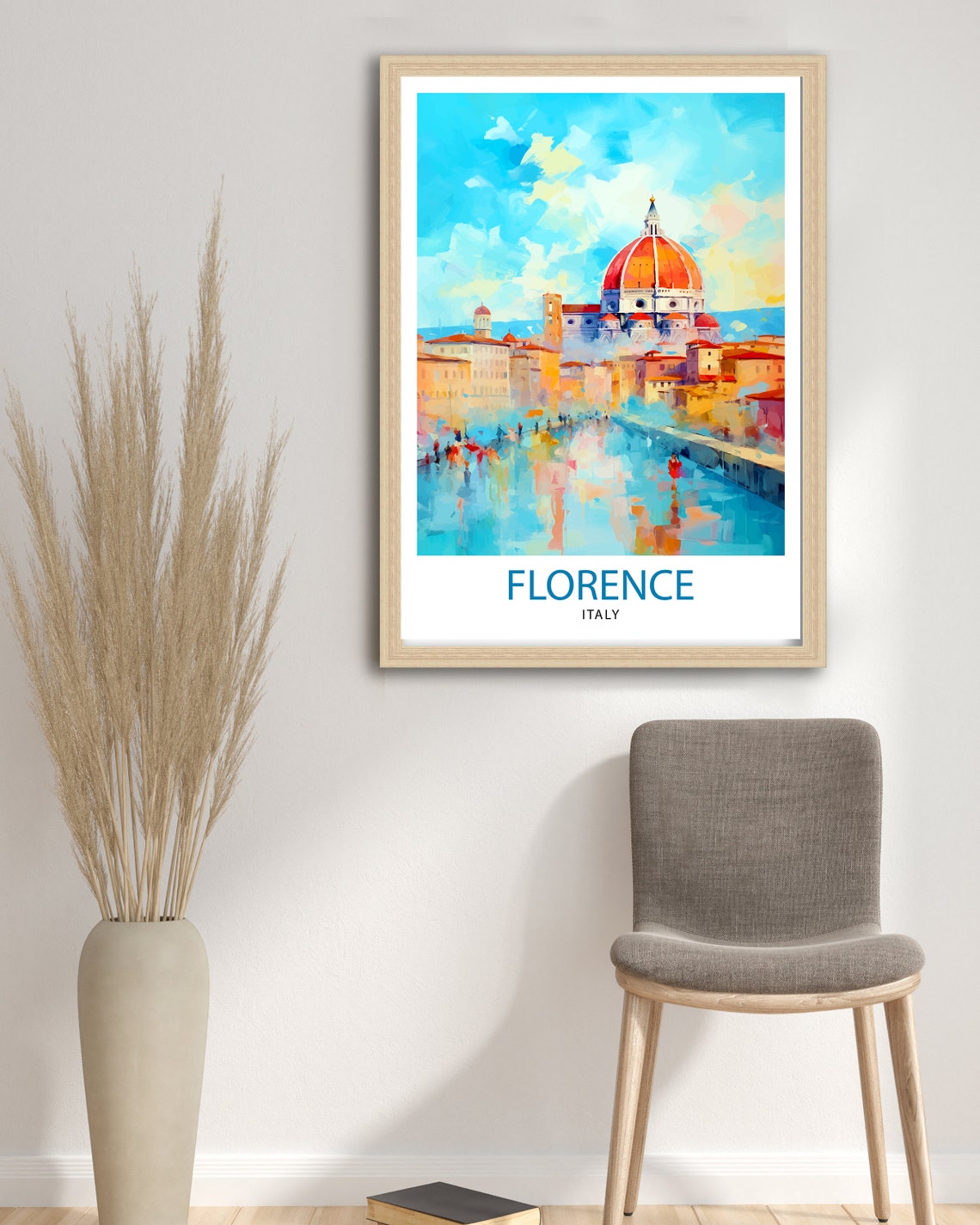 Florence Italy Duomo Watercolor Poster With Arno River View Art - Image 2