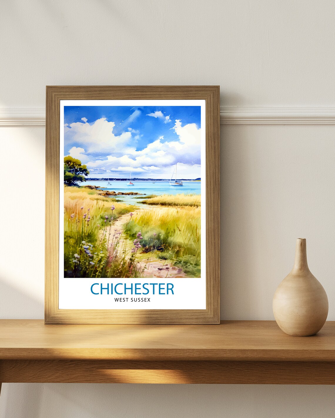 Chichester Harbour West Sussex Watercolor Coastline Art Poster - Image 2