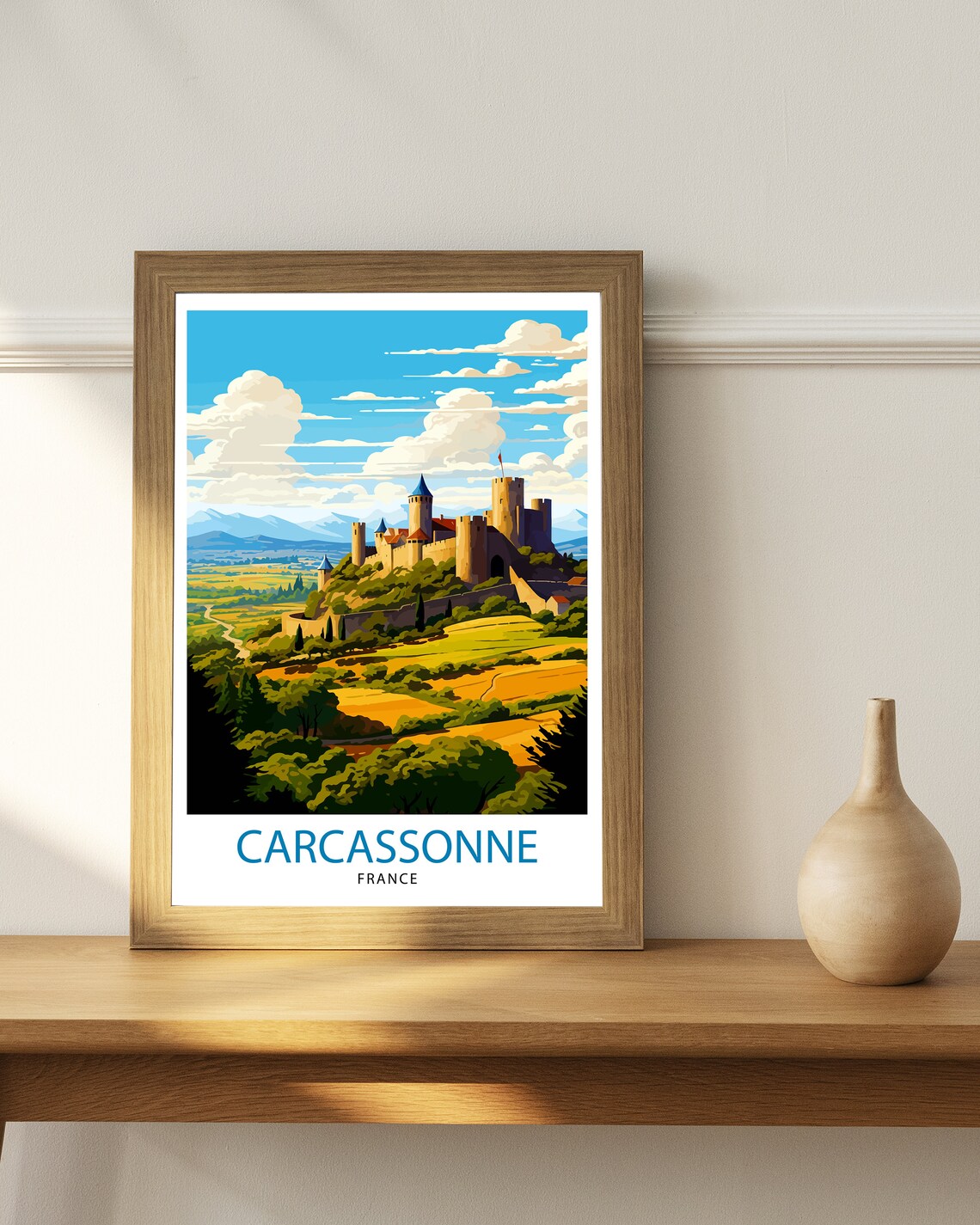 Carcassonne France Medieval Fortress Castle Hill Travel Poster - Image 3