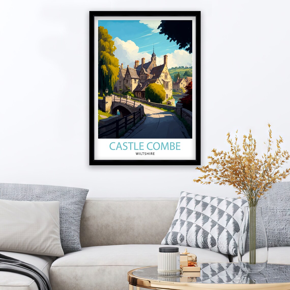 Castle Combe Wiltshire Stone Bridge Village Retro Travel Poster - Image 2
