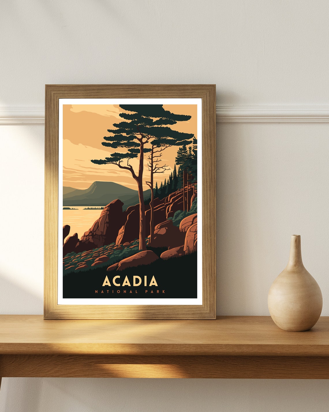 Acadia National Park Maine Coastal Cliffs Pine Sunset Travel Poster - Image 2