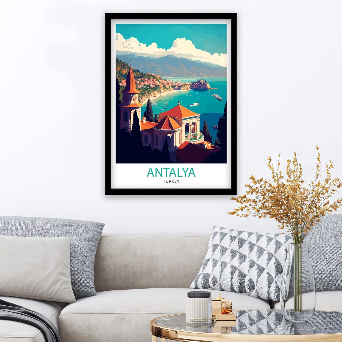 Antalya Turkey Bay Bell Tower Seaside Resort View Travel Poster - Image 2