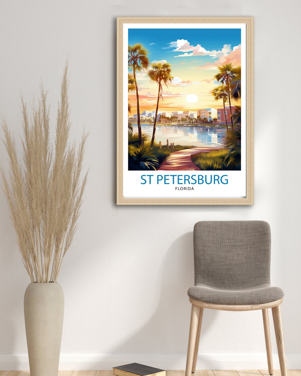 St Petersburg Florida Sunset Palm Waterfront Skyline Travel Poster - Image 2