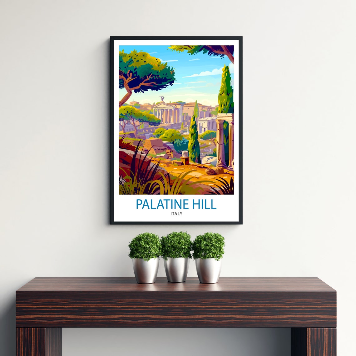 Palatine Hill Italy Cypress Trees Temple Retro Travel Poster - Image 3