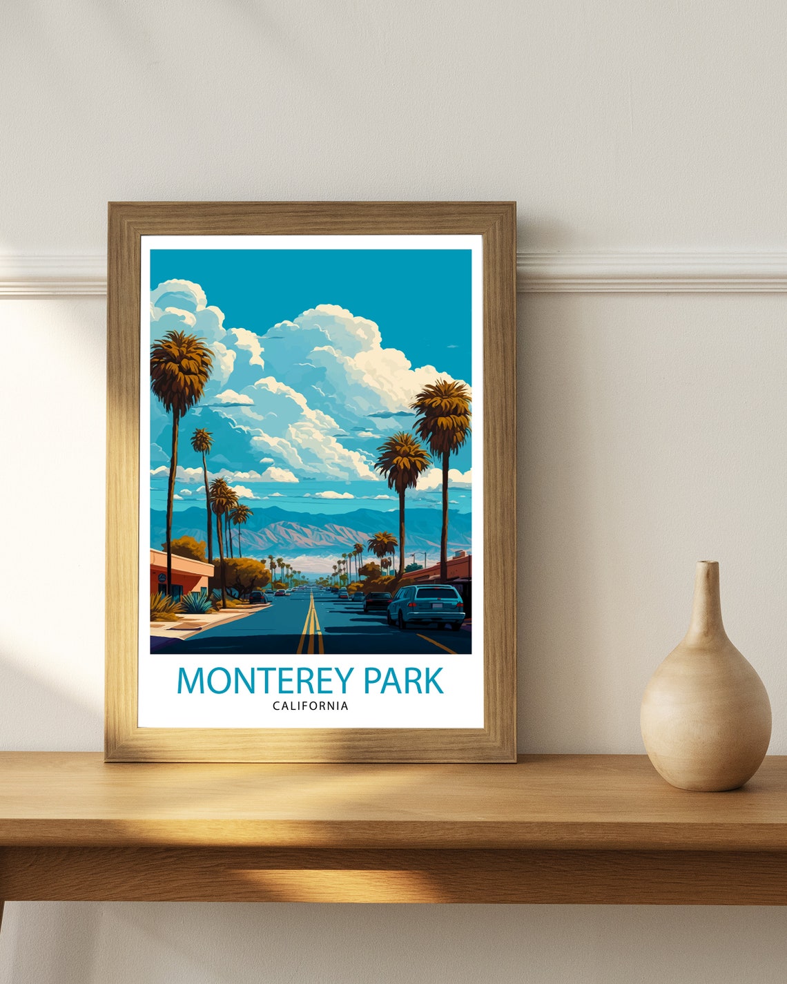 Monterey Park California Palm Boulevard Mountain View Sky Poster - Image 2