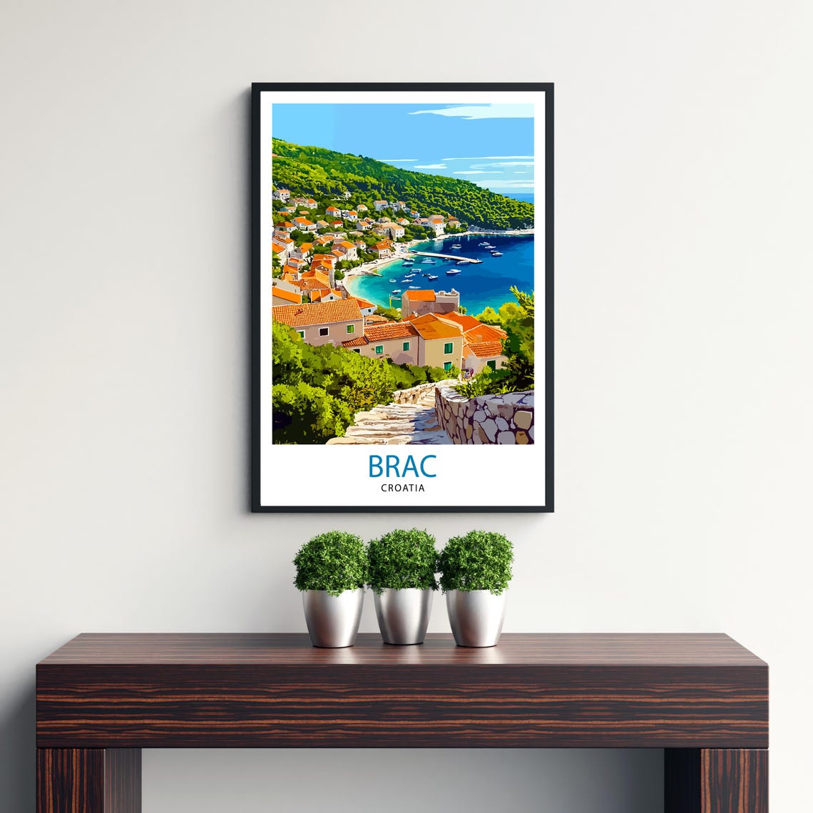 Brac Croatia Island Coastal Village Harbor View Travel Poster - Image 3
