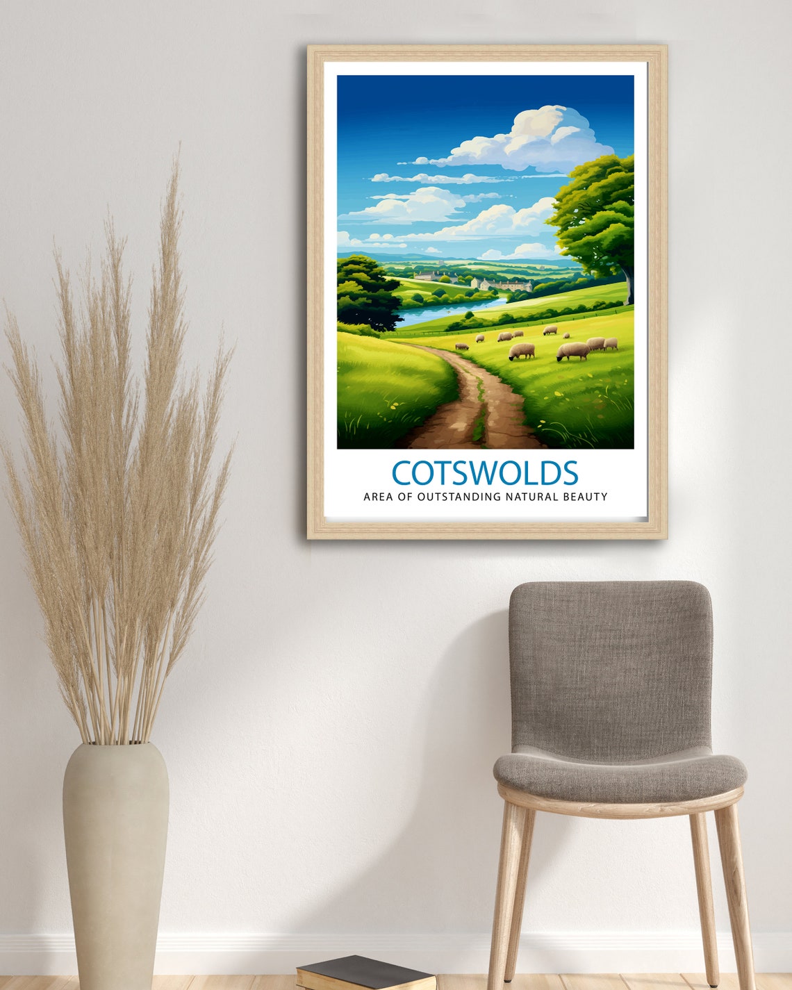 Cotswolds England Sheep Grazing Meadow Hills Travel Beautiful Poster - Image 2