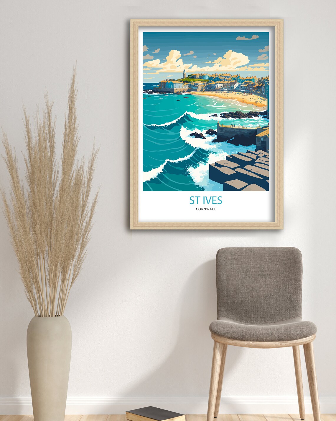 St Ives Cornwall Coastal Town Waves Illustrated Travel Poster - Image 3