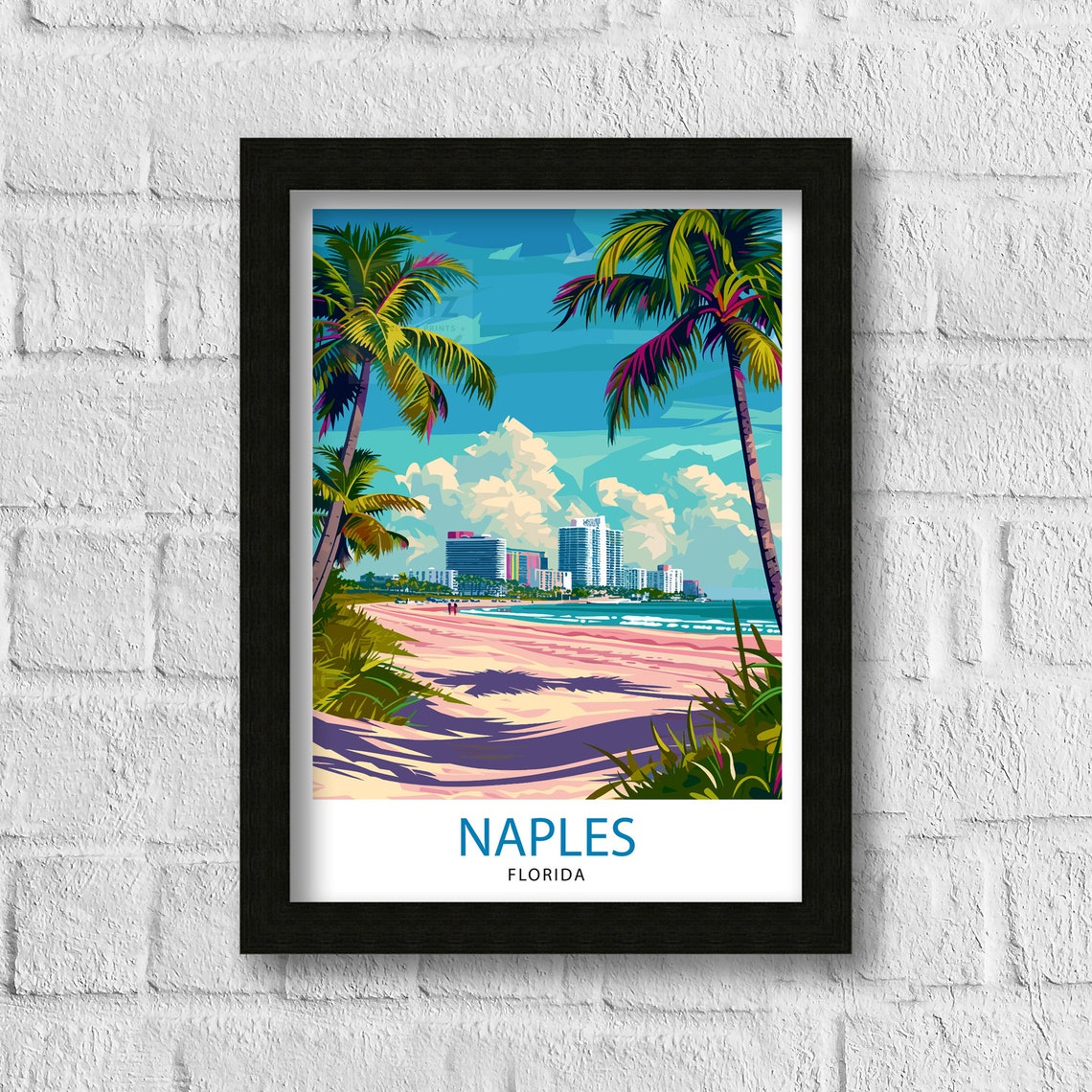 Naples Florida Sandy Beach Palm Skyline Seaside Travel Poster - Image 3