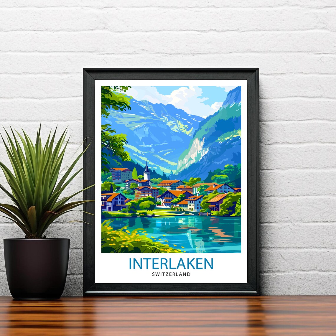 Interlaken Switzerland Travel Poster, Europe Illustration - Image 2