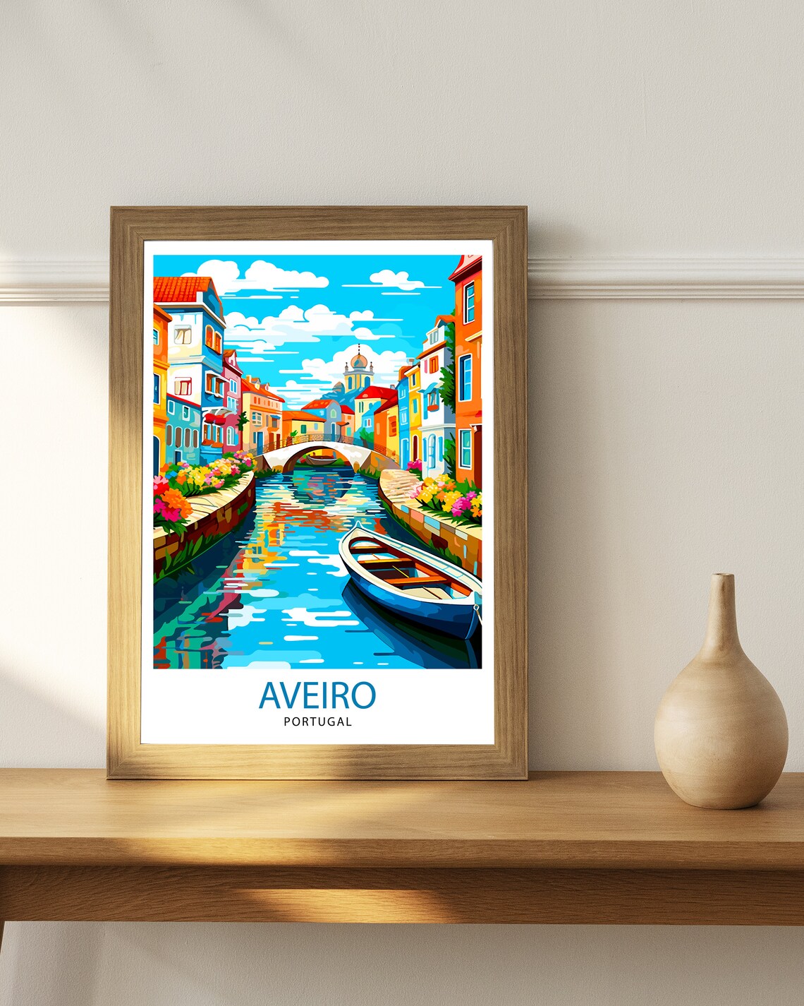 Aveiro Portugal Colorful Canal Boat Waterfront Houses Art Poster - Image 2