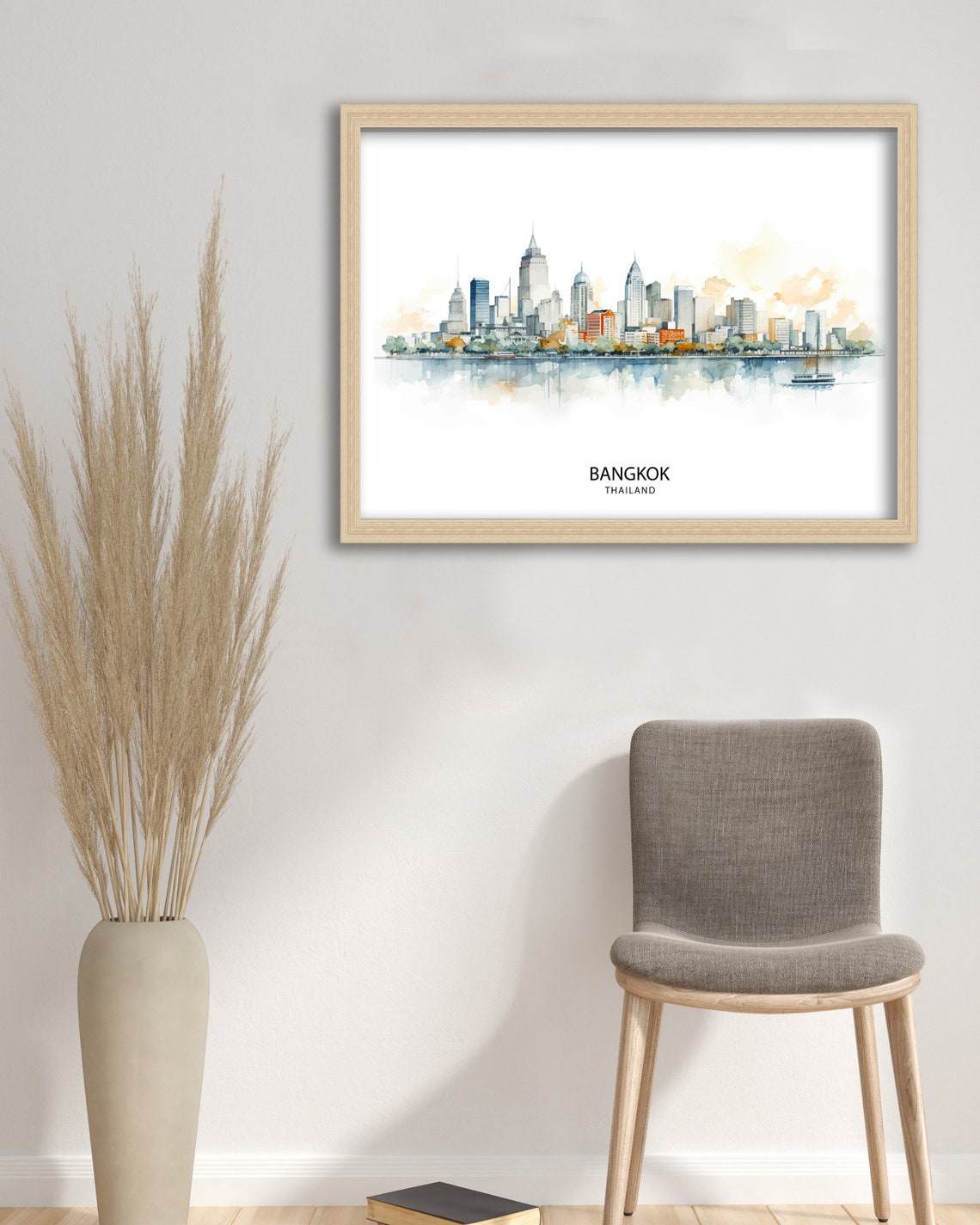 Bangkok Thailand Watercolor City Skyline Minimalist Wall Art - Image 2