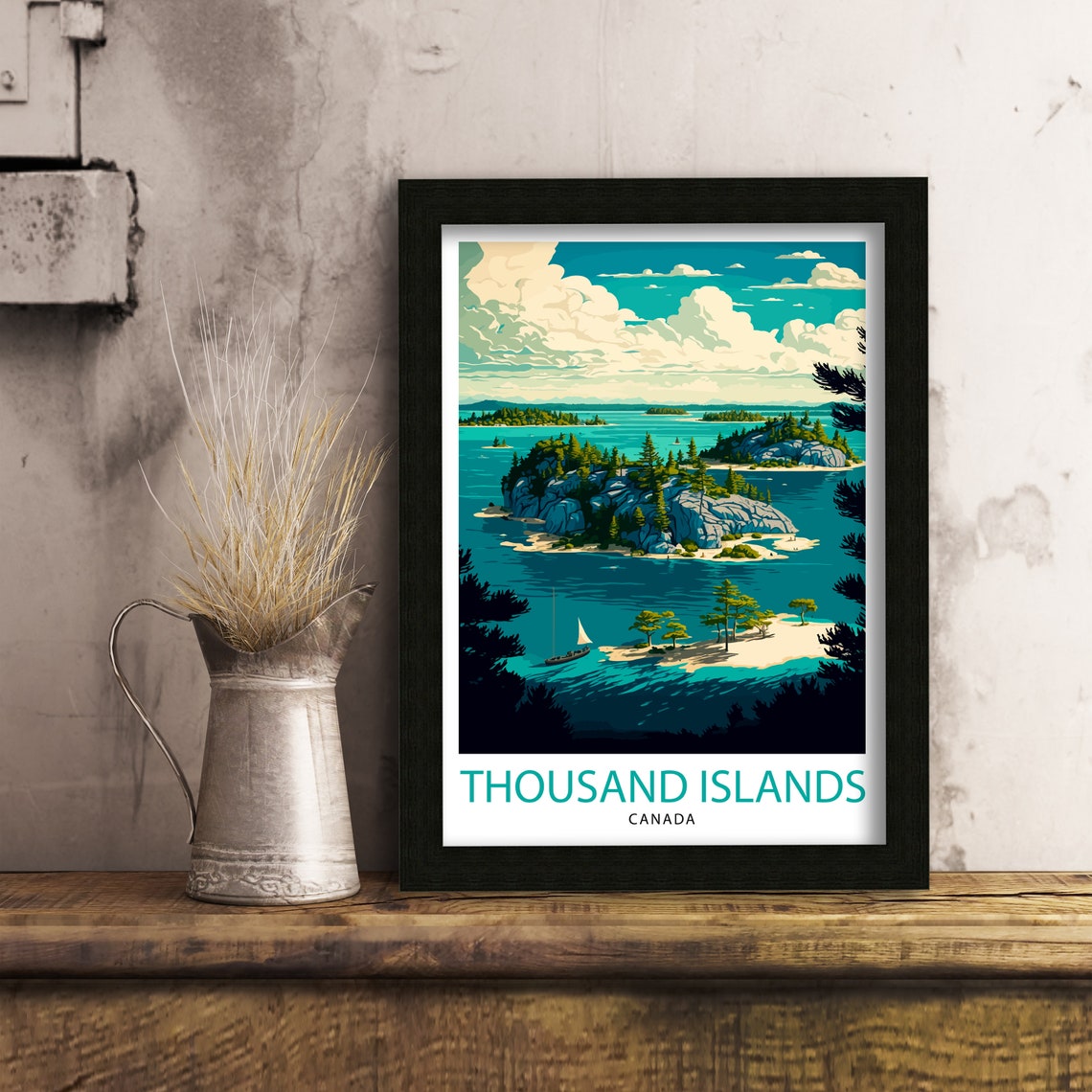 Thousand Islands Canada Rocky Islets Pine Trees Sailboat Poster - Image 3