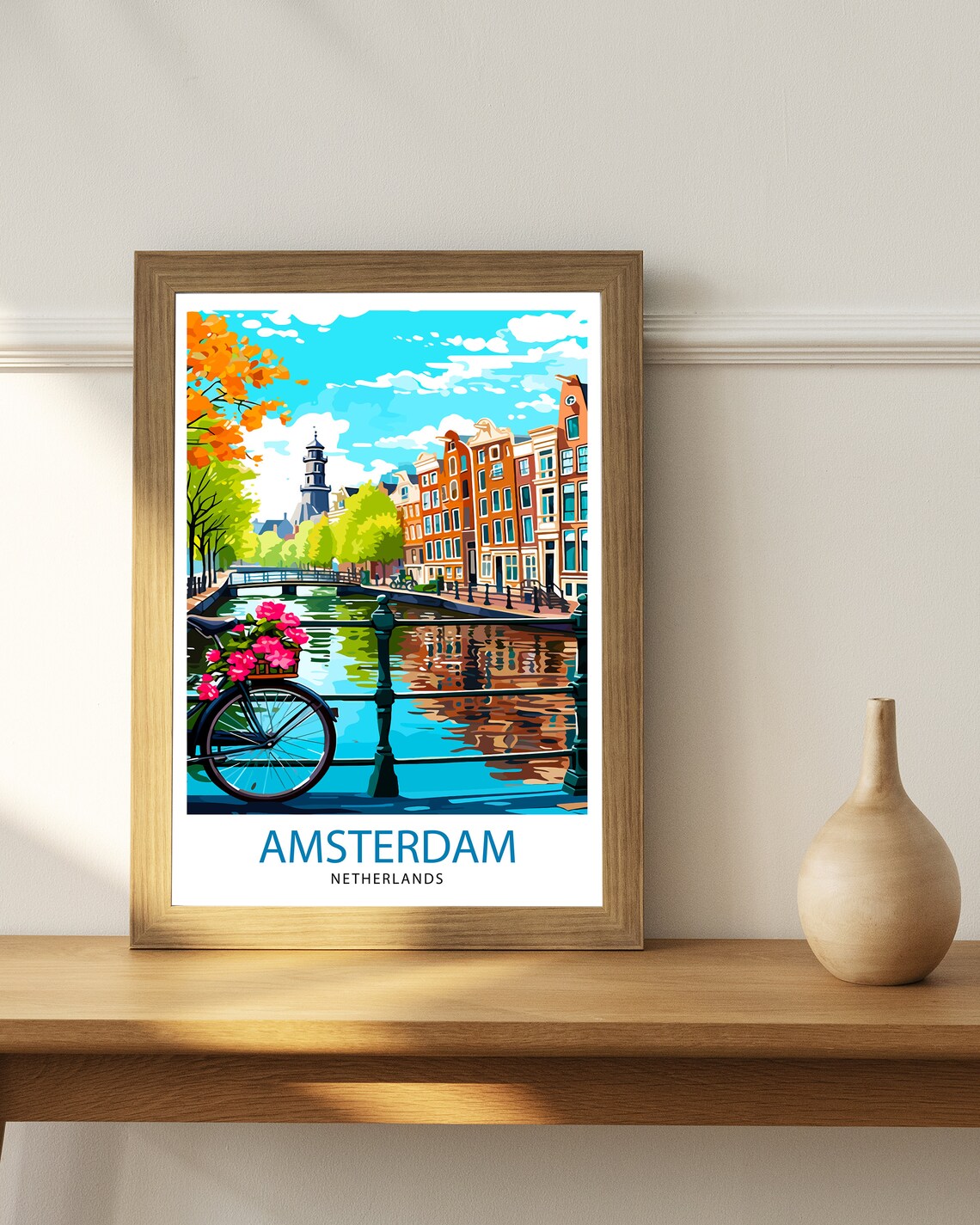 Amsterdam Travel Poster, Netherlands Cityscape - Image 2