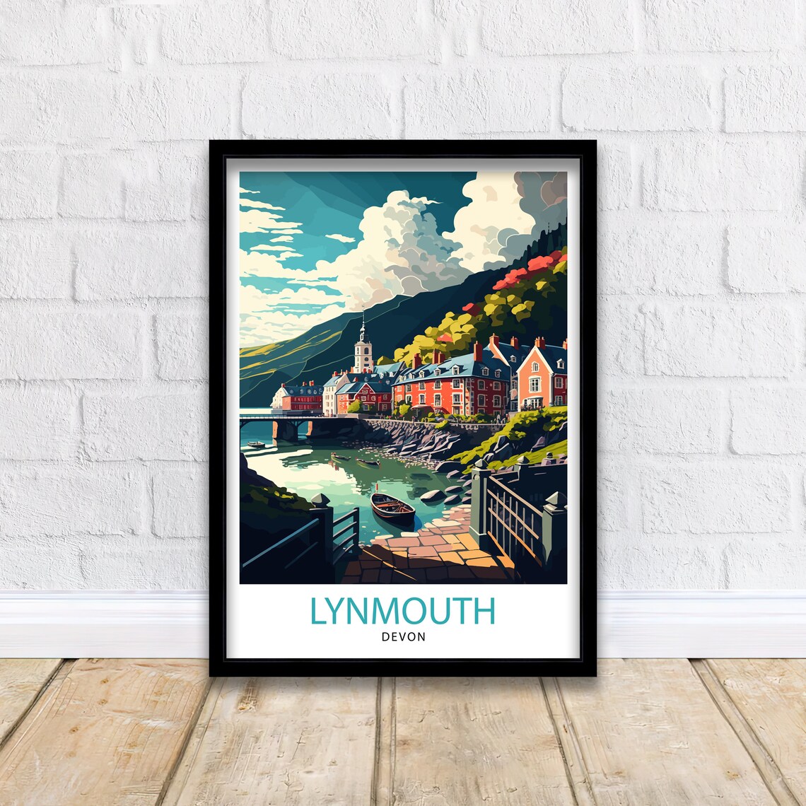 Lynmouth Devon Harbor Red Cottages Seaside Village Coastal Poster - Image 2