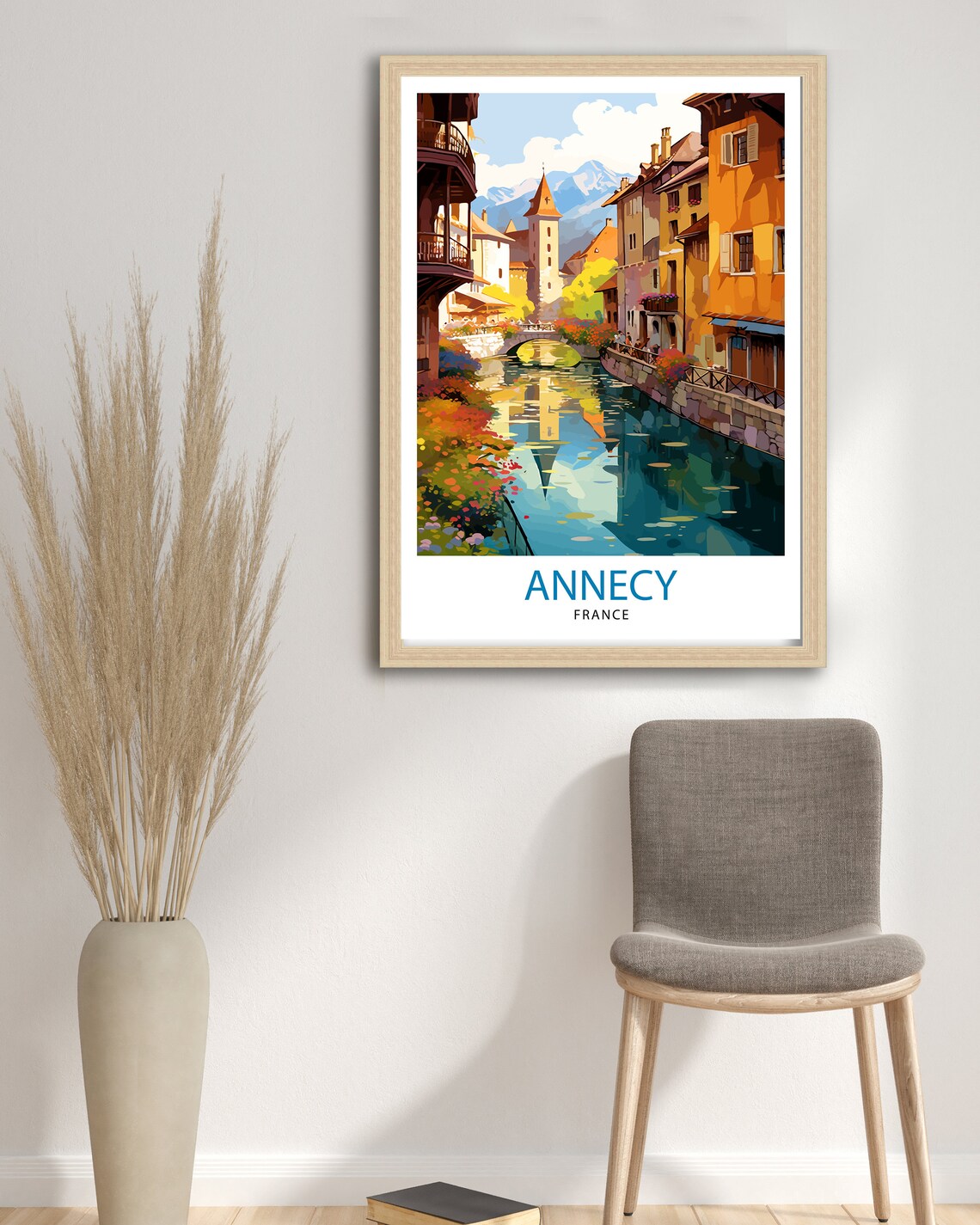 Annecy France Canal Old Town Mountain Backdrop Vintage Travel Poster - Image 3