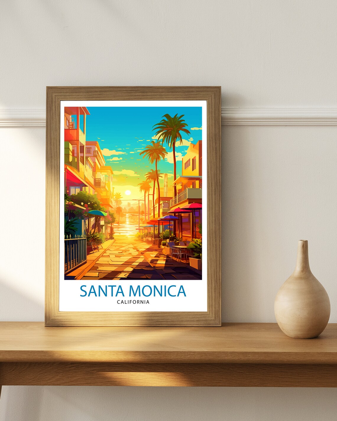 Santa Monica California Palm Street Sunset Beach Travel Poster - Image 3